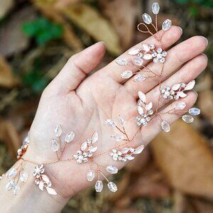 Leaf Wedding Hair Vine Flower Bridal Hair Piece Crystal Rhinestone Long Headband